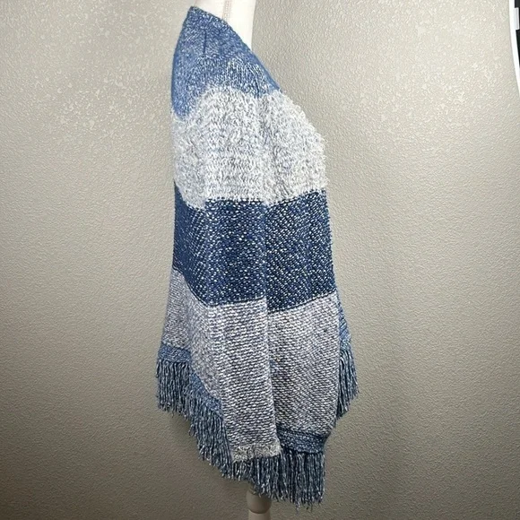 Lucky Brand Wool Blend Knit Striped Open Cardigan with Fringe Trim Size Small - Picture 5 of 8